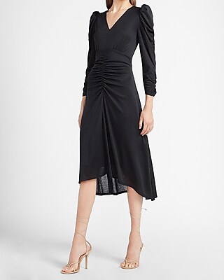 ruched long sleeve midi dress