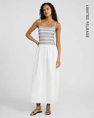 Smocked Striped Sleeveless Maxi Fit And Flare Dress