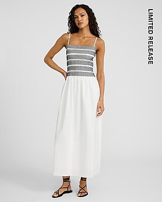 Smocked Striped Sleeveless Maxi Fit And Flare Dress