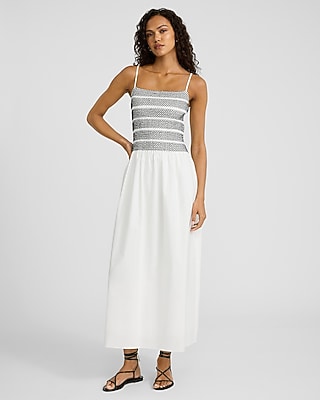 Smocked Striped Sleeveless Maxi Fit and Flare Dress