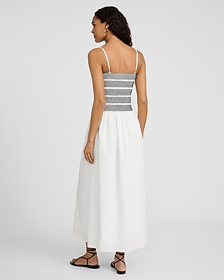 Smocked Striped Sleeveless Maxi Fit and Flare Dress