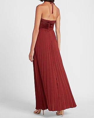 pleated halter maxi dress