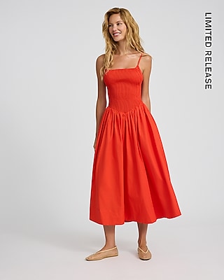 Sleeveless Smocked Drop Waist Midi Dress