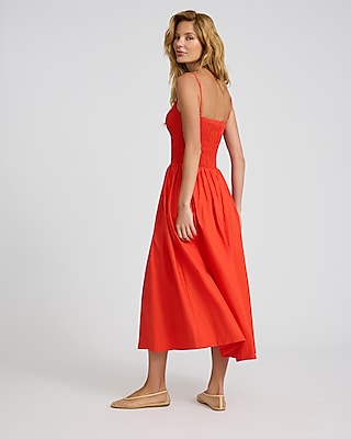 Sleeveless Smocked Drop Waist Midi Dress