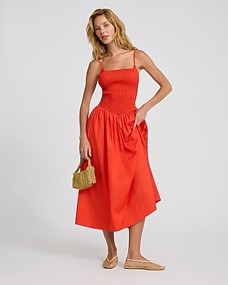 Sleeveless Smocked Drop Waist Midi Dress