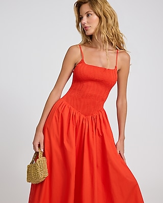 Sleeveless Smocked Drop Waist Midi Dress