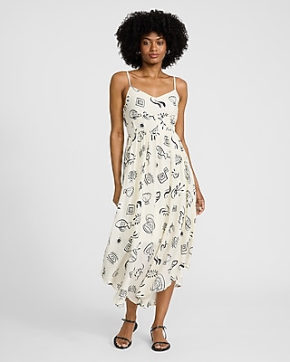 Printed V-Neck Sleeveless Corset Midi Dress