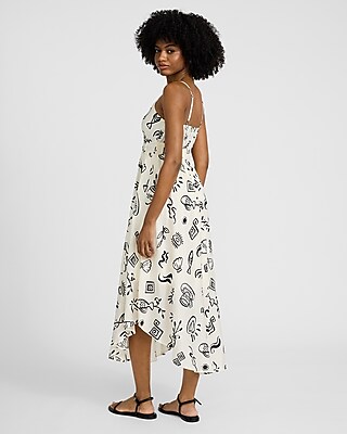Printed V-Neck Sleeveless Corset Midi Dress