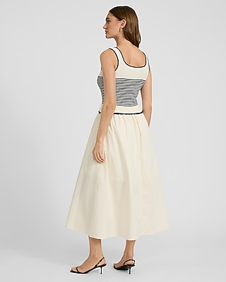 Mixed Media Striped Scoop Neck Sleeveless Midi Dress