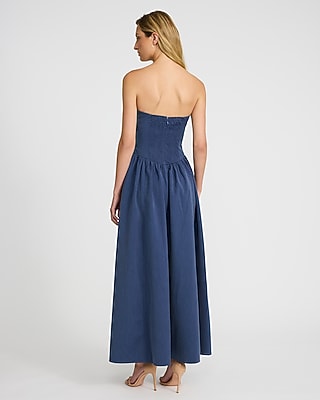 chinese dress ladies Blue Cotton Blend Drop Waist Maxi Dress – Mint Velvet