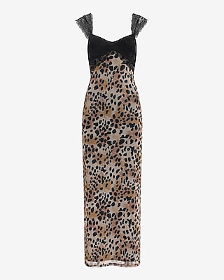 Mesh Leopard Sweetheart Lace Pieced Maxi Dress