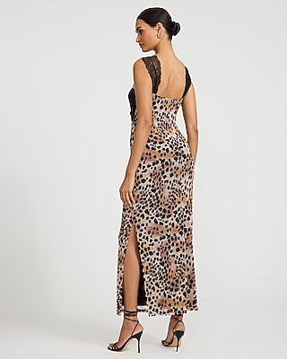 Mesh Leopard Sweetheart Lace Pieced Maxi Dress