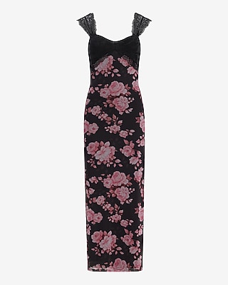 Mesh Printed Sweetheart Lace Pieced Maxi Dress - thumbnail 8