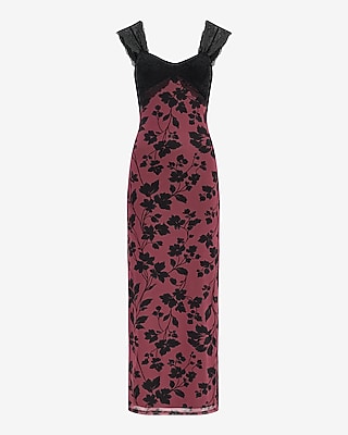 Mesh Printed Sweetheart Lace Pieced Maxi Dress