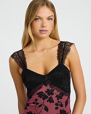 Mesh Printed Sweetheart Lace Pieced Maxi Dress