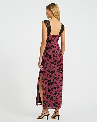 Mesh Printed Sweetheart Lace Pieced Maxi Dress
