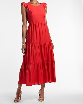 tiered ruffle cut-out back maxi dress