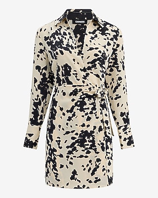 Cow Print V-Neck Tie Wrap Mini Sheath Dress