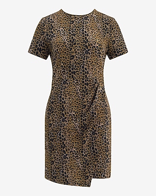 Crew Neck Draped Wrap Mini Dress with Pockets