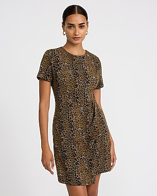 Crew Neck Draped Wrap Mini Dress with Pockets