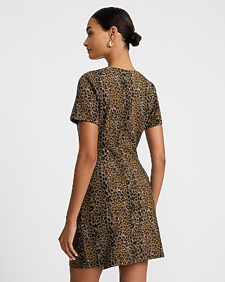 Crew Neck Draped Wrap Mini Dress with Pockets