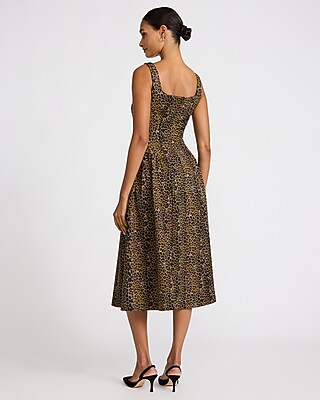 Crepe Square Neck Drop Waist Midi Dress with Pockets