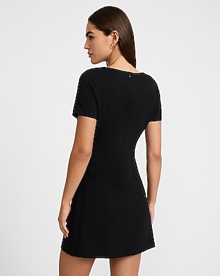 Boat Neck Cap Sleeve Novelty Button Front Mini Dress