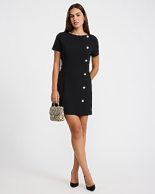 Boat Neck Cap Sleeve Novelty Button Front Mini Dress