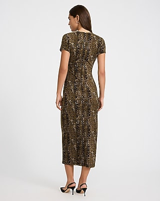 Matte Jersey Crew Neck Side Ruched Knit Maxi Dress