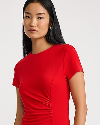 express jersey dress Matte Crew Neck Side Ruched Knit Maxi Work dresses