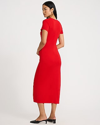 Matte Jersey Crew Neck Side Ruched Knit Maxi Dress - thumbnail 6