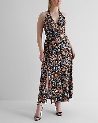 Floral Halter Neck Side Slit Maxi Dress - image 4