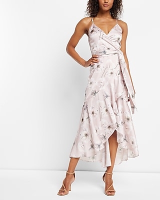 satin wrap ruffle dress