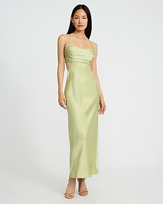express yellow satin dress Satin Sleeveless Ruched Cutout Maxi Dress