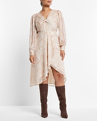 WC - LONG SLV VEE NECK TWIST MIDI - 9417640:PRINT-GREY:XL