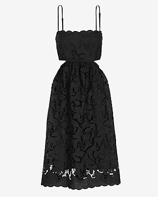 Lace Tie Back Side Cutout Midi Dress | Express