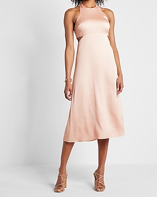 Satin Halter Side Cutout Midi Dress | Express