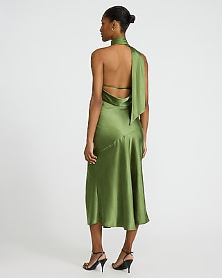Satin Scarf Neck Sleeveless Midi Dress | Express