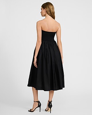 fitted lace wedding dress Strapless Fit & Flare Midi Dress Black/White / Medium
