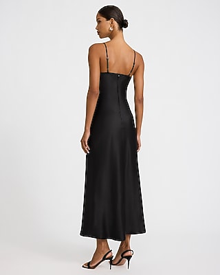 Color Block Satin Lace Pieced V-Neck Maxi Slip Dress
