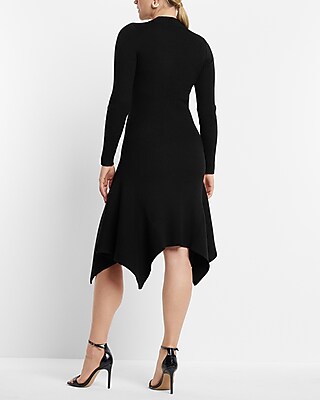 Mock Neck Ribbed Asymmetrical Hem Sweater Midi Dress