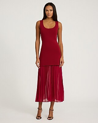 Pleated Chiffon Scoop Neck Layered Maxi Dress | Express