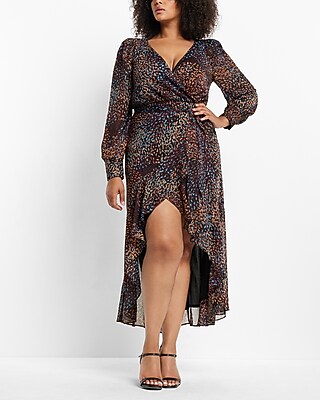 metallic wrap maxi dress Metallic Foil Floral Wrap Maxi Dress - Black/Gold