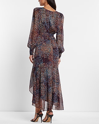 metallic print maxi dress V-neck Metallic Print Backless Slip Maxi Dress