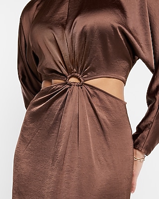 chinese dress ladies Champagne Satin Maxi Dress With Long Sleeves main image 1