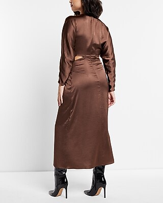 rhode pia dress brown Remi Lace Panel Satin Dress in Chocolate Brown