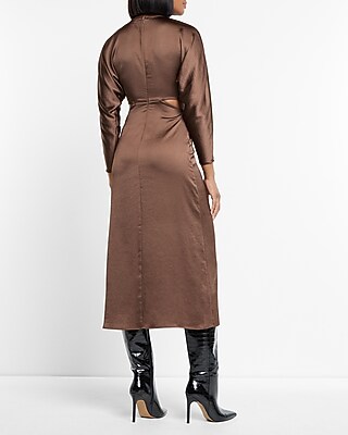 brown leather maxi dress Marella Halterneck Faux Leather Maxi Dress Wine main image 0