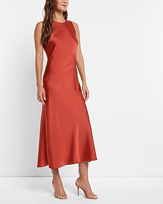 knee length dresses for ladies Simkhai Women's Burke Draped Satin Midi Dress in Oxblood, Size 2 main image 0