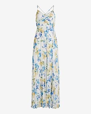 EX - BARE V NK PLEATED MAXI - BLUE FLORAL - KV 9417496:PRINT-BLUE:M