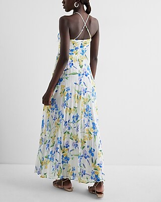 EX - BARE V NK PLEATED MAXI - BLUE FLORAL - KV 9417496:PRINT-BLUE:M